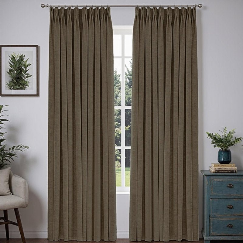 “Bold” Custom Heavyweight Linen Drape Pleated – Coal Brown