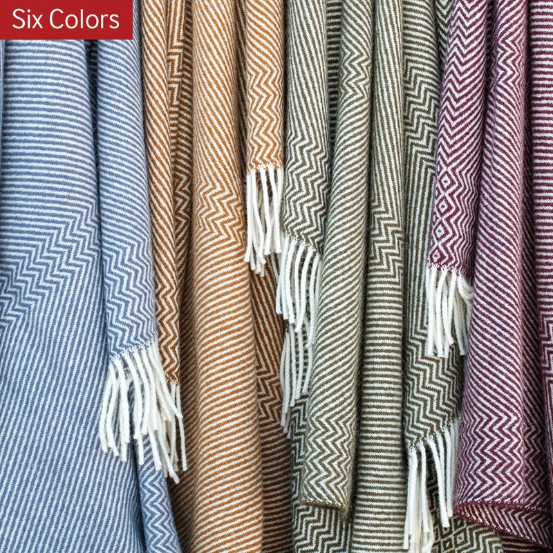 Kattefot Norwegian Wool Blanket with Fringes, Six Color Variants