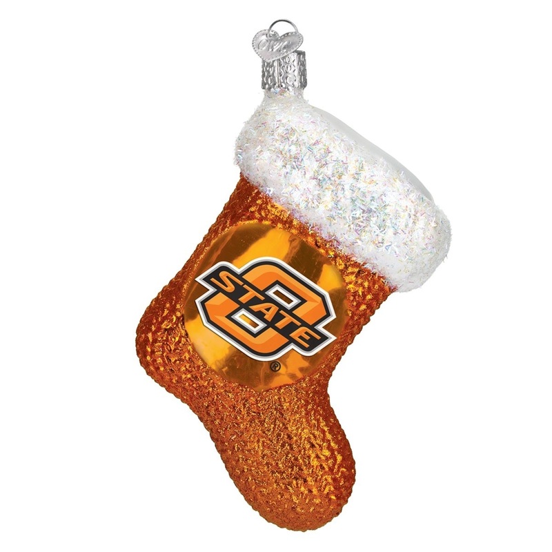 Old World Christmas Glass Blown Ornament Oklahoma State Stocking, 5″