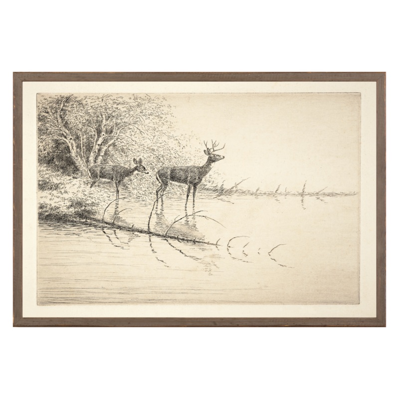 “Deer at Dusk” Framed Art Print