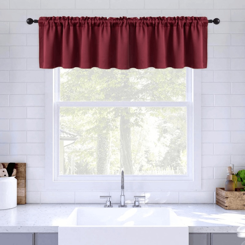 MIULEE Christmas Wine Red Window Valance 18 Inches Long – Rod Pocket Thermal Insulated Blackout Curtain Valance for Bedroom Living Room Kitchen Bathroom, One Panel, 52 x 18 Inches Length