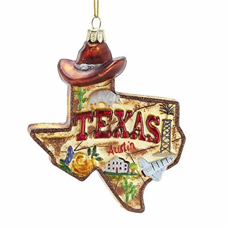 Kurt Adler State of Texas Outline Hanging Glass Christmas Ornament