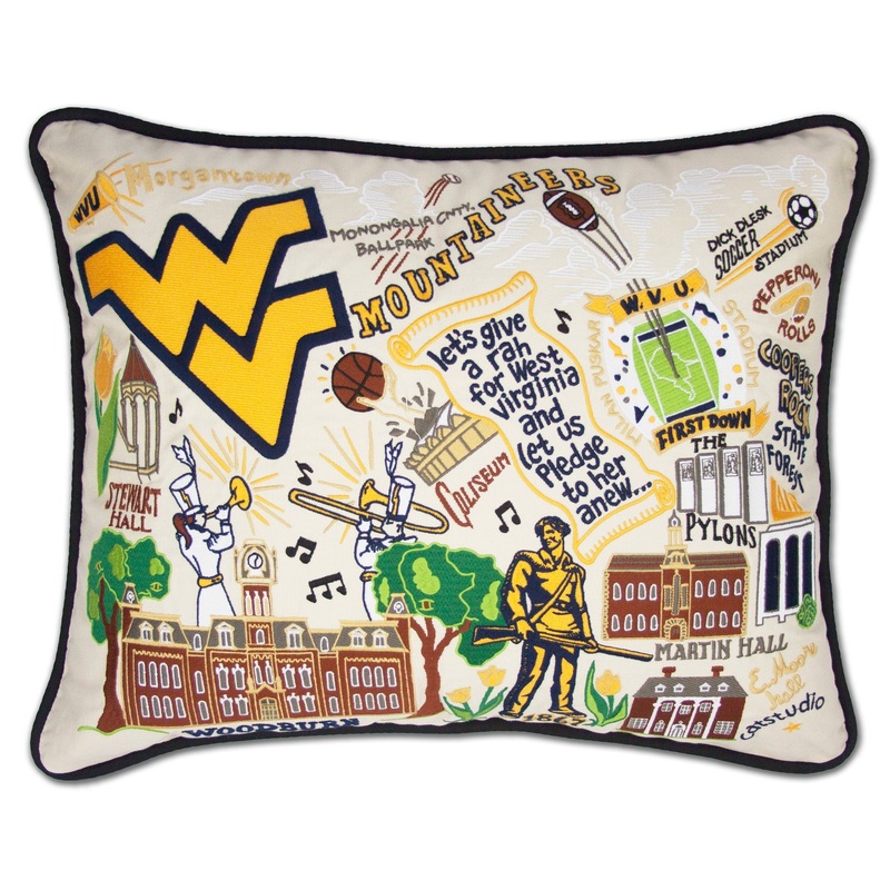 West Virginia University Collegiate Embroidered Pillow