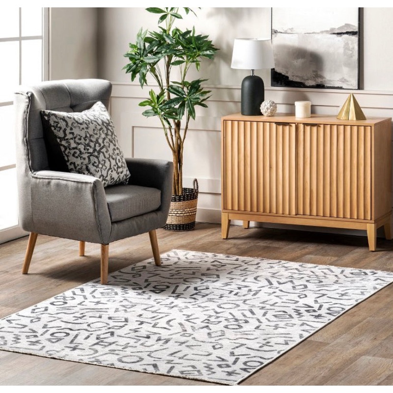 8 x 10 Modern Symbols Pet Friendly Washable Area Rug,