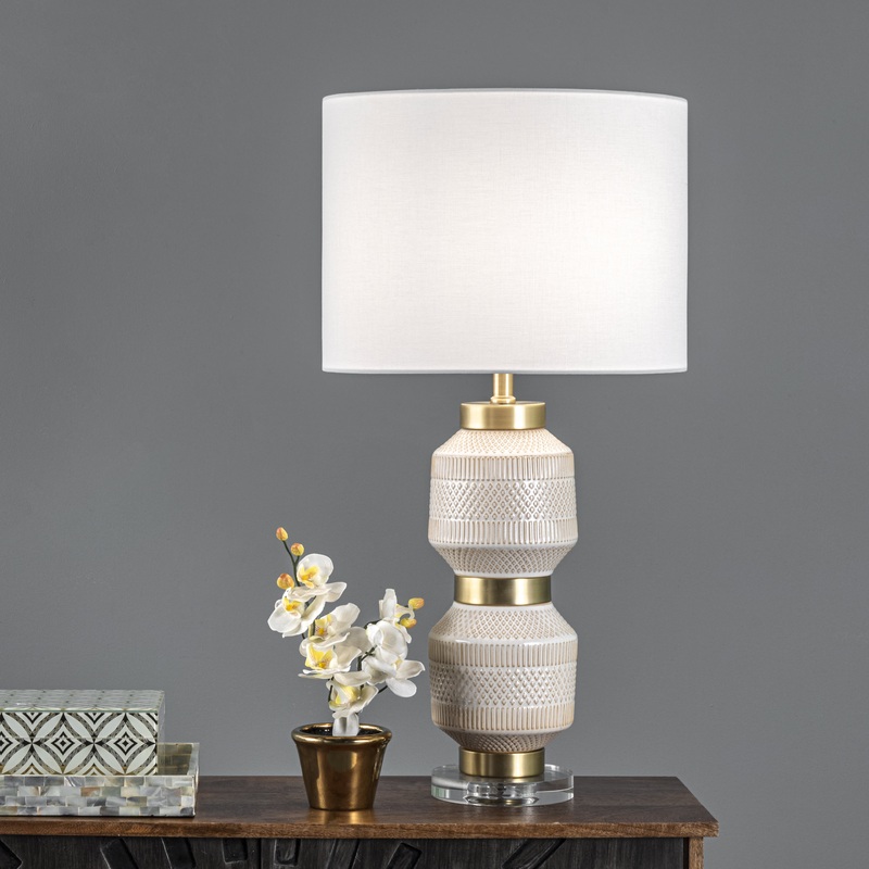 29-inch Stacked Ceramic Oriental Table Lamp | Ivory