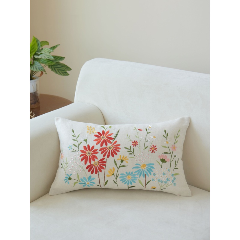 Daisy Multicolor Embroidered Lumbar Pillow