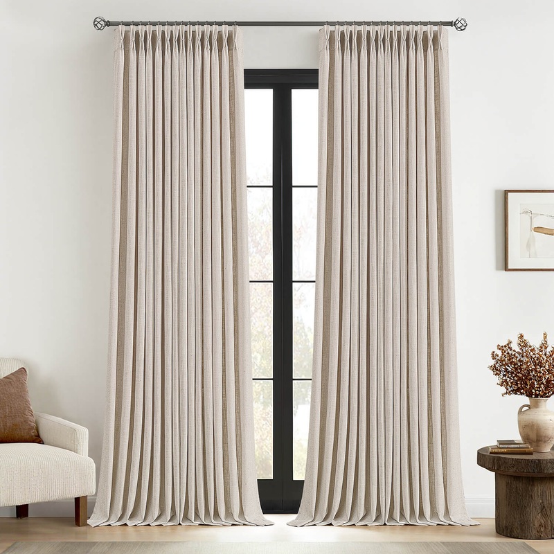 MIULEE Pinch Pleated Linen Curtains 102 Inches Long 2 Panels for Living Room Bedroom, Thick Texture Linen Drapes Pinch Pleat Back Tab Semi Sheer Privacy Neutral Ivory Cream Farmhouse Window Curtains