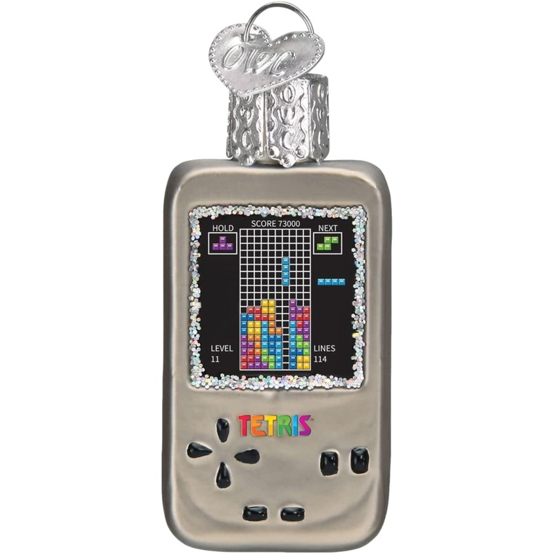 Old World Christmas Mini Blown Glass Tetris Ornament, 2.5″