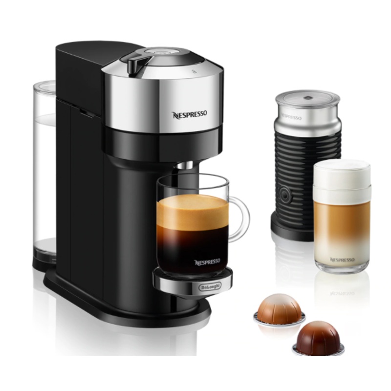 De’Longhi Nespresso Deluxe Vertuo Next Coffee & Espresso Machine w/Aeroccino Milk Frother Single-Serve, Chrome ENV120CAE