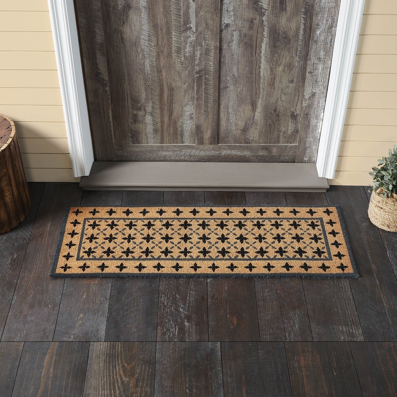 Charleston Mosaic Black Grey Coir Rug Rect 17×48