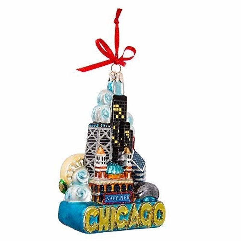 Kurt Adler Chicago Glass Christmas Decoration Ornament, 5″
