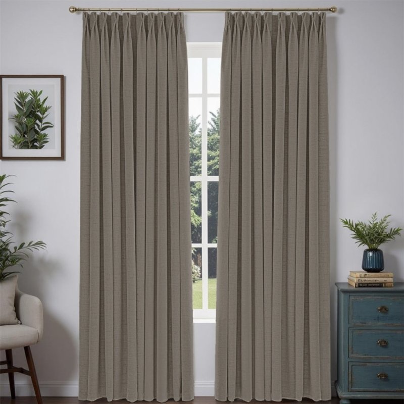 “Pure” Custom Heavyweight Linen Drape Pleated – Khaki