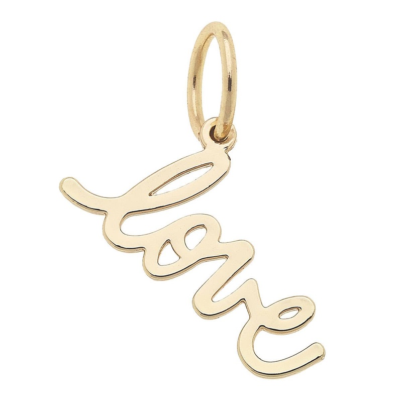 “Love” Cursive Script Charm in Shiny Gold
