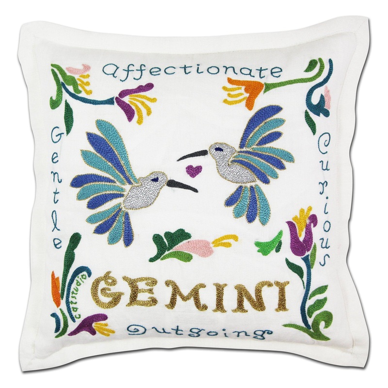 Gemini Astrology Hand-Embroidered Pillow