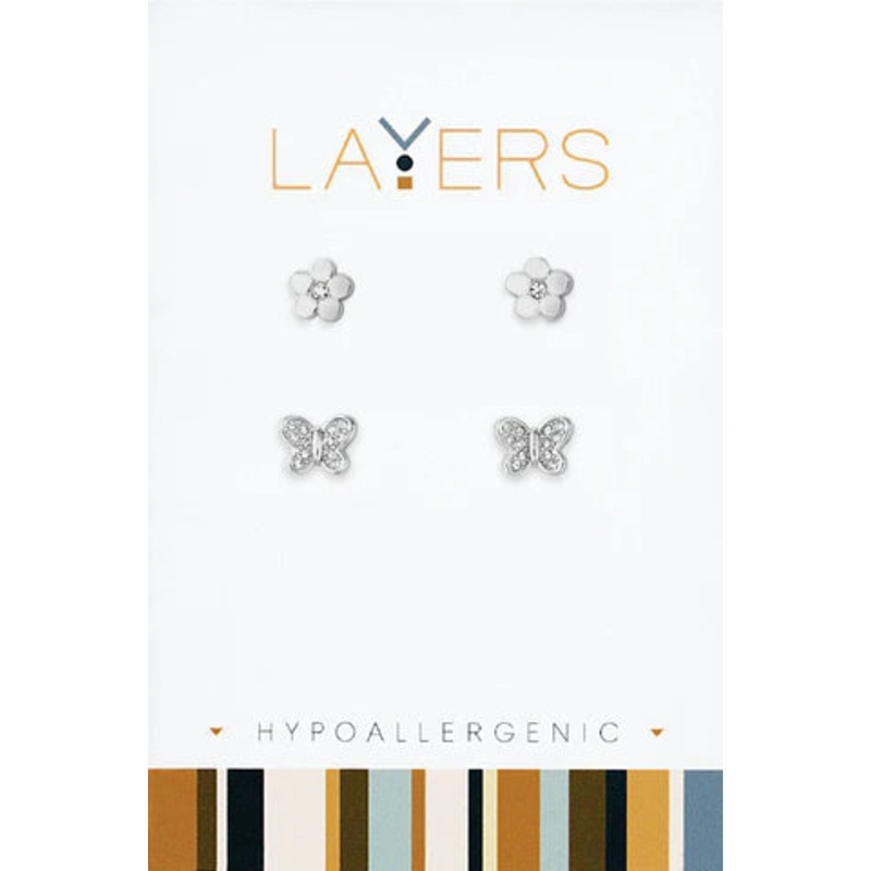 CZ Butterfly & Flower Earrings