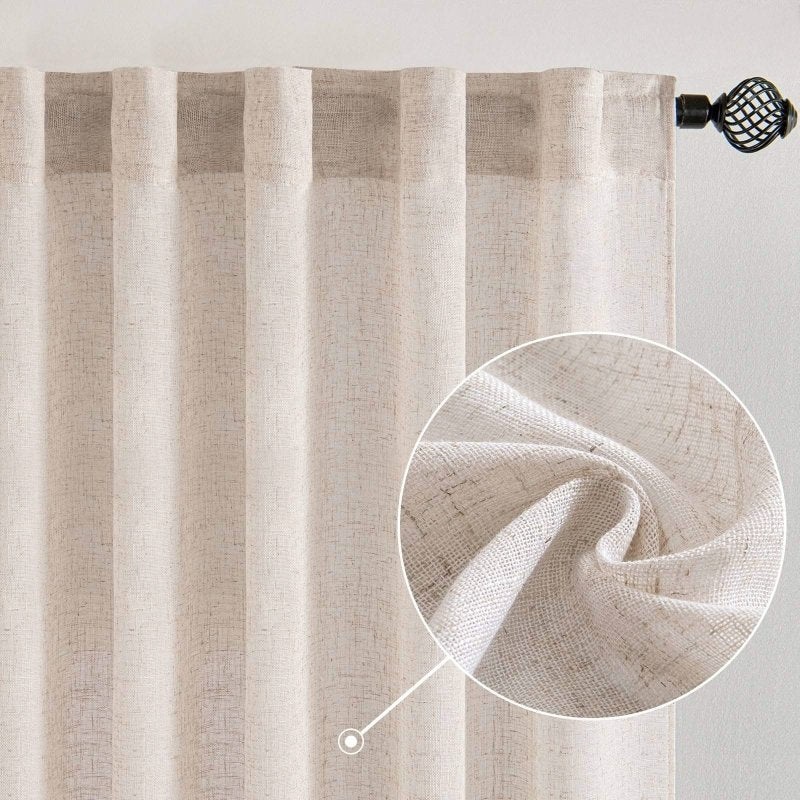 MIULEE Natural White Linen Curtains 108 Inches Long for Bedroom Living Room, Soft Thick Linen Textured Window Drapes Semi Sheer Light Filtering Rod Pocket Back Tab Cream Ivory Modern Look, 2 Panels