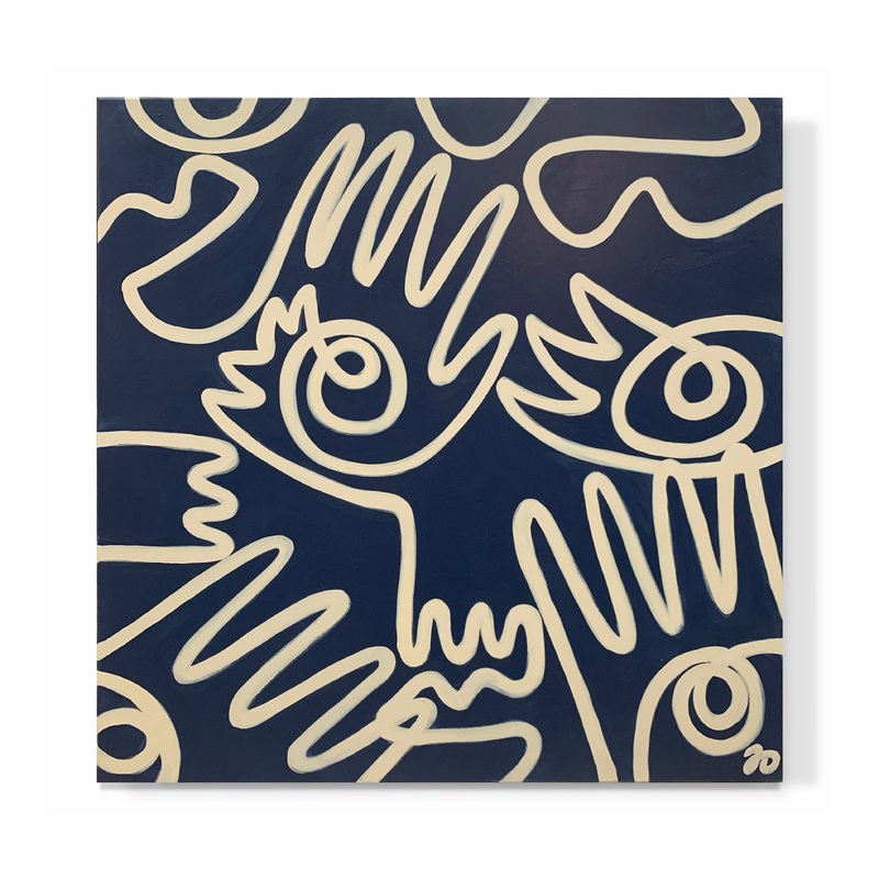 “Fingers & Faces in Navy & Cream”