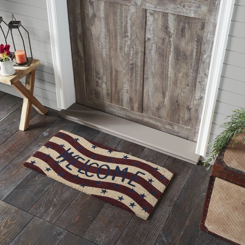 RWB Flag Stripes Coir Welcome Rug Rect 17×36