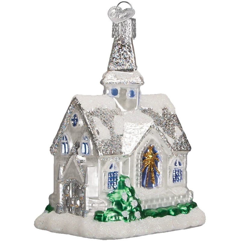 Old World Christmas Glass Blown Ornament, Sparkling Cathedral, 4.25″