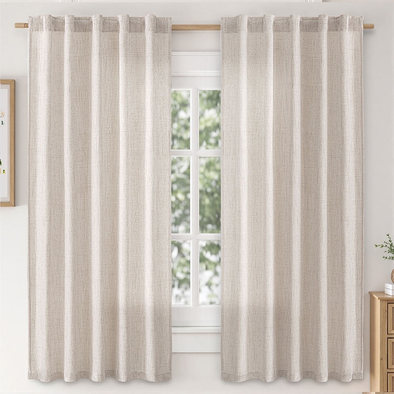 MIULEE Faux Linen Curtains 54 Inch Length 2 Panels Natural Beige Semi Sheer Curtain with Back Tab Rod Pocket , Light Filtering Window Privacy Burlap Drapes for Living Room Bedroom 42W x 54L