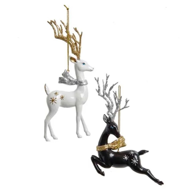 Kurt Adler Christmas Tree Ornament, Assorted Black and White Deer (Assorted, Pack of 2)