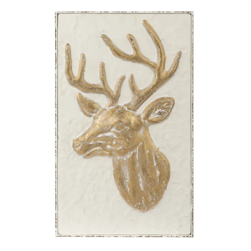 Ganz Embossed Christmas Deer Wall Dcor, White & Gold, 20″
