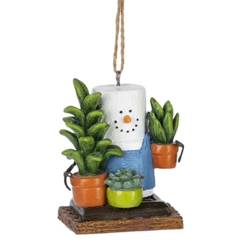 Ganz Smores Crazy Plant Lady Snowman Resin Holiday Christmas Ornament, 2.75″