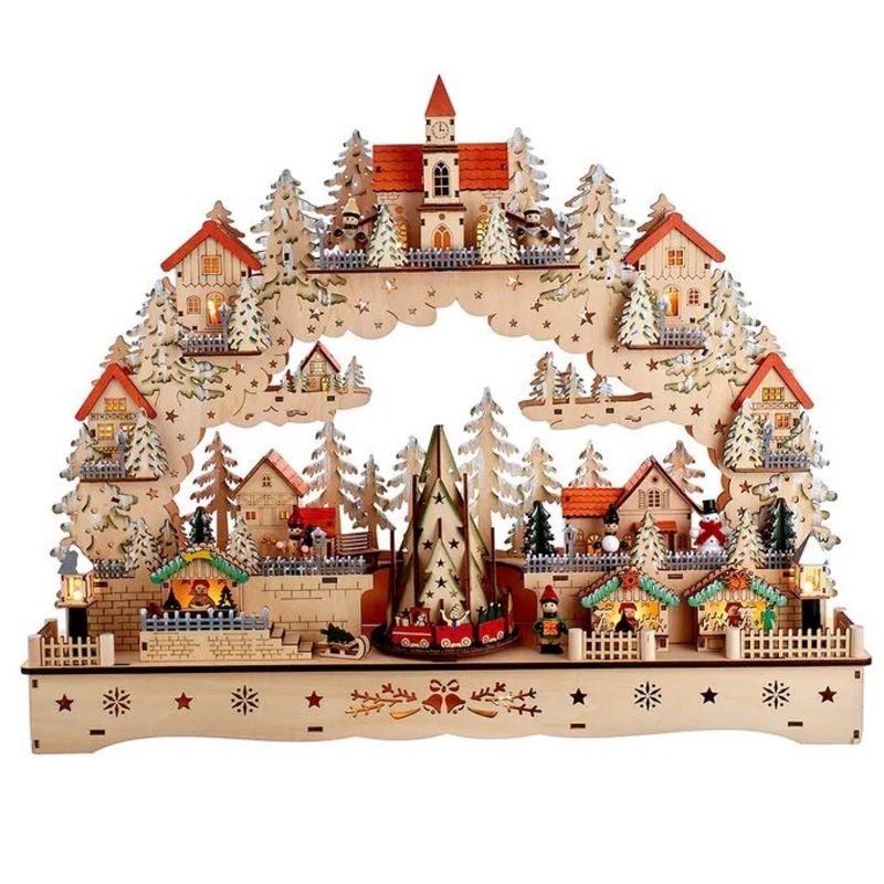 Kurt Adler Wooden LED Light-Up Musical/Motion Christmas Village, 18.5in
