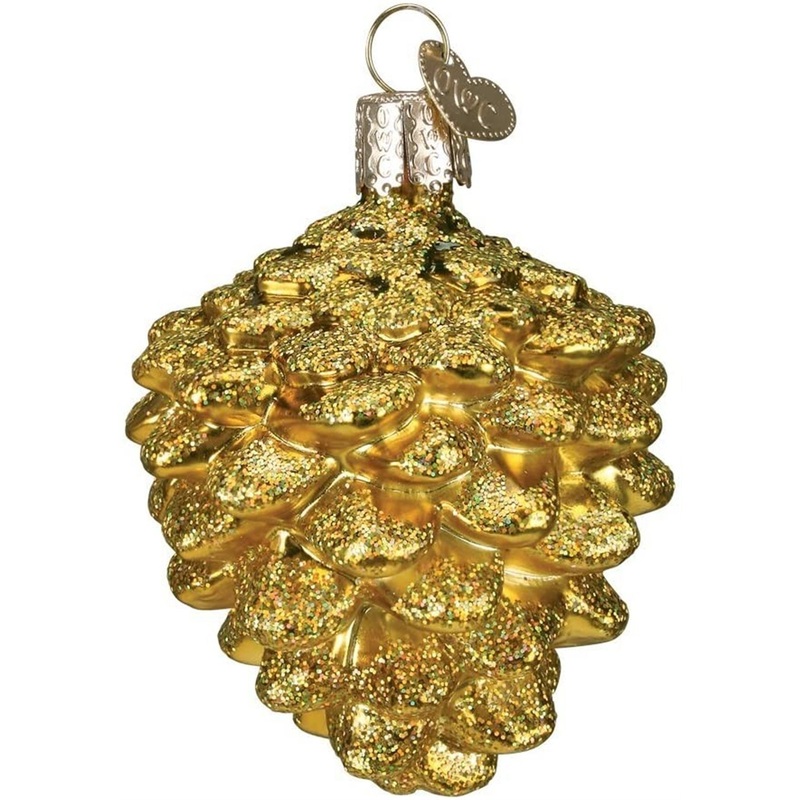 Old World Christmas Glass Blown Small Gold Pine Cone Ornament