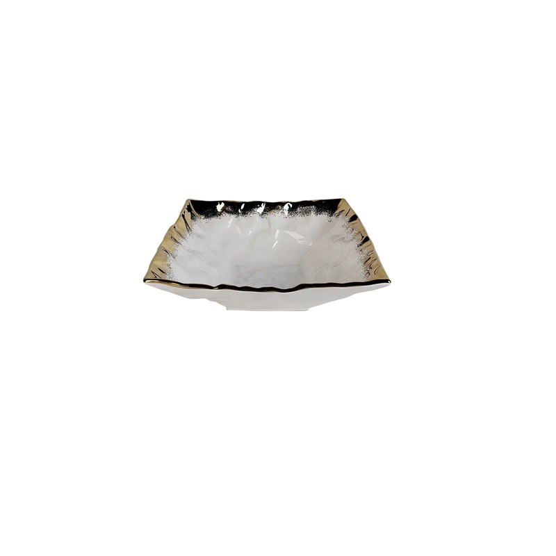 Classic Touch White Porcelain Square Salad Bowl with Gold Edge