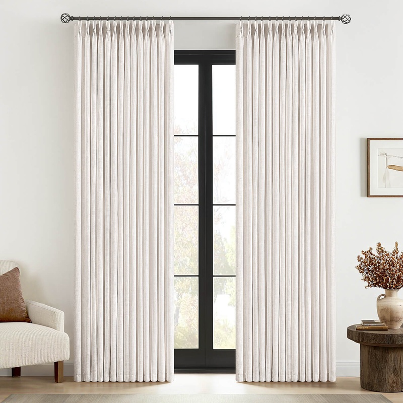 MIULEE Pinch Pleated Linen Curtains 94 Inches Long 2 Panels for Living Room Bedroom, Thick Texture Linen Drapes Pleat Back Tab Light Filtering Boho Nautral Farmhouse Window Curtains with Hooks&Rings
