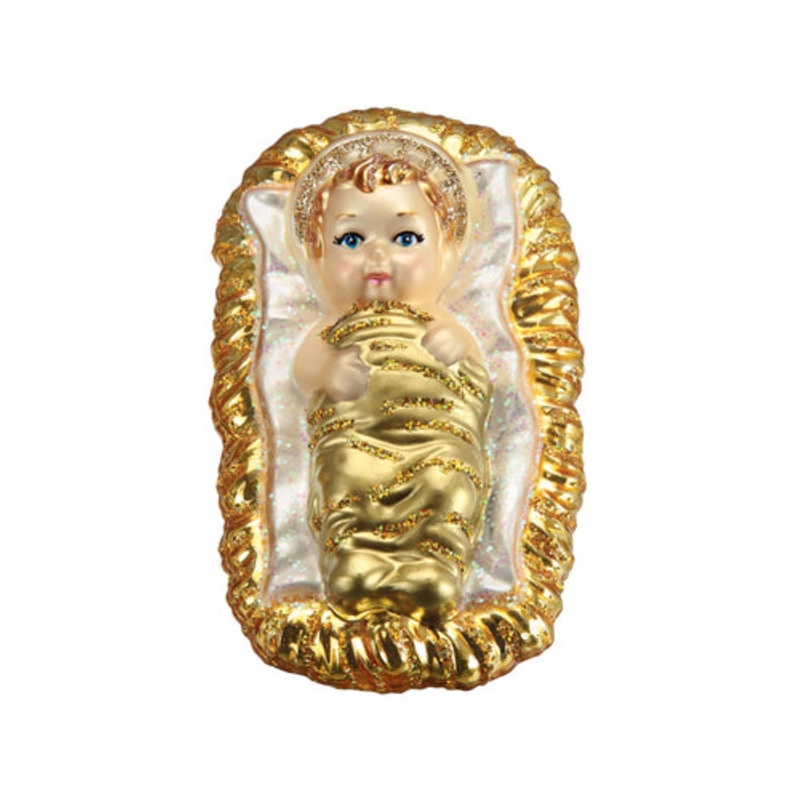 Old World Christmas Baby Jesus In Manger Blown Glass Holiday Ornament For Tree