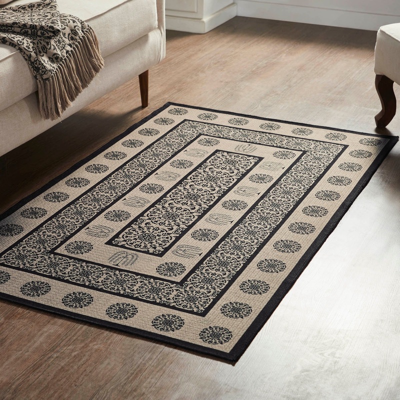 Custom House Black Tan Jacquard Indoor/Outdoor Rug Rect 36×60