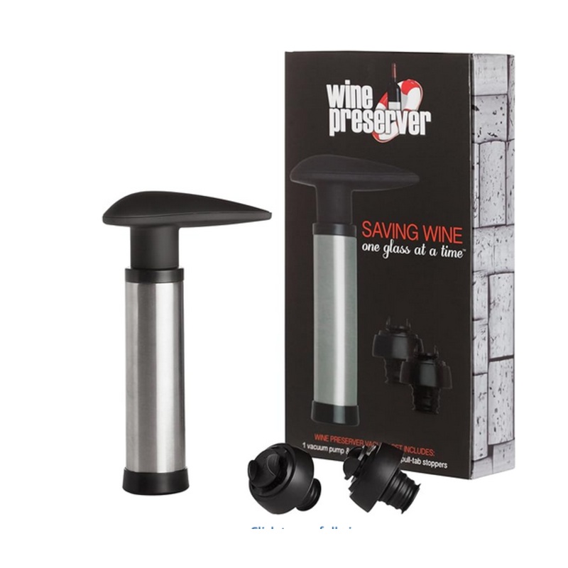 HIC Wine Preserver Wine Saver Set, Stainless Steel Wine Sealer Pump and 2 Vacuum Deluxe Wine Stoppers, Giftbox