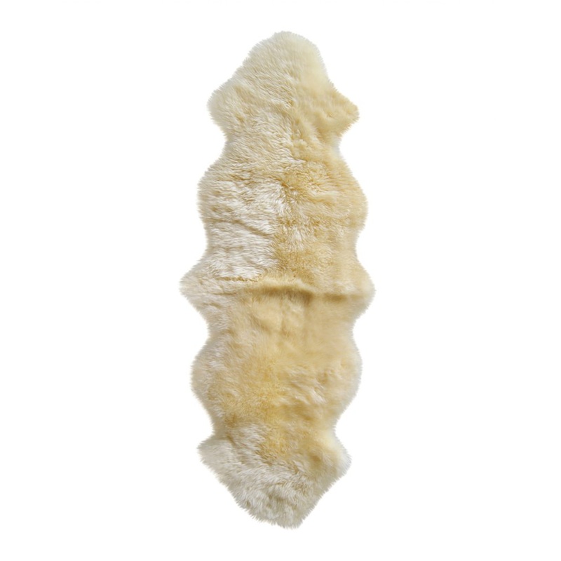6′ Runner Gold and White Wool Shag Sheepskin Area Rug