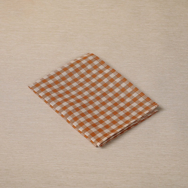 Terracotta plaid linen kitchen towel