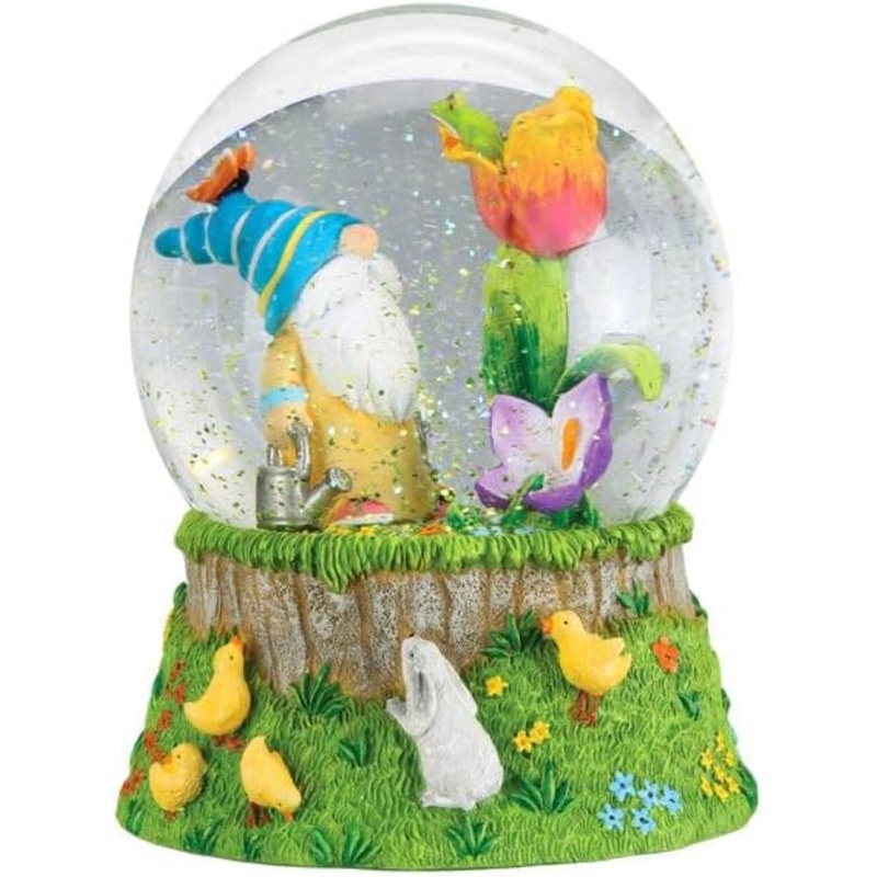 Old World Christmas Tabletop Spring Garden Gnome Snow Globe, Multicolored, 6″