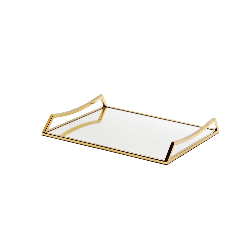 Classic Touch Oblong Mirror Serving Tray with Gold Handles