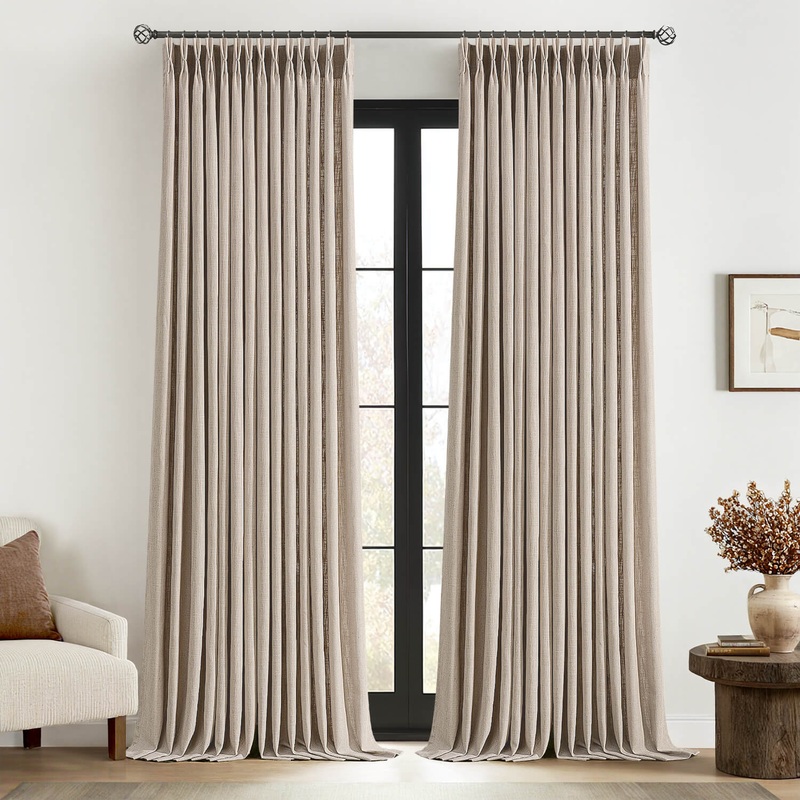 MIULEE Pinch Pleated Linen Curtains 96 Inches Long 2 Panels for Living Room Bedroom, Thick Texture Linen Drapes Pinch Pleat Back Tab Rustic Farmhouse Window Curtains with Hooks&Rings, Taupe