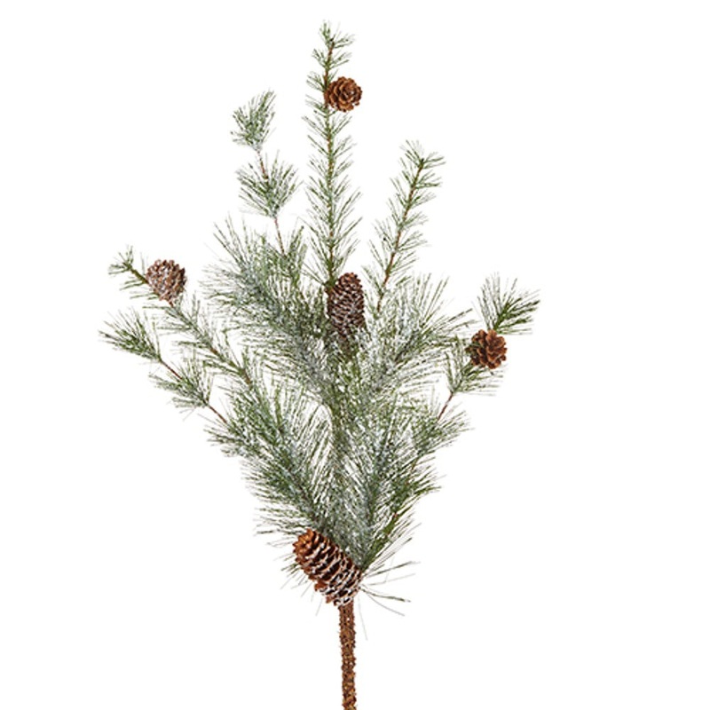 28″ Iced Pine & Pinecone Branch