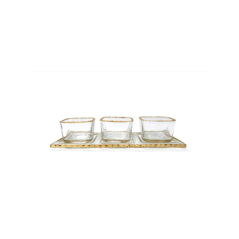 Classic Touch Vivience 2 or 3 Bowl Relish Dish on Tray w/ Gold Rim