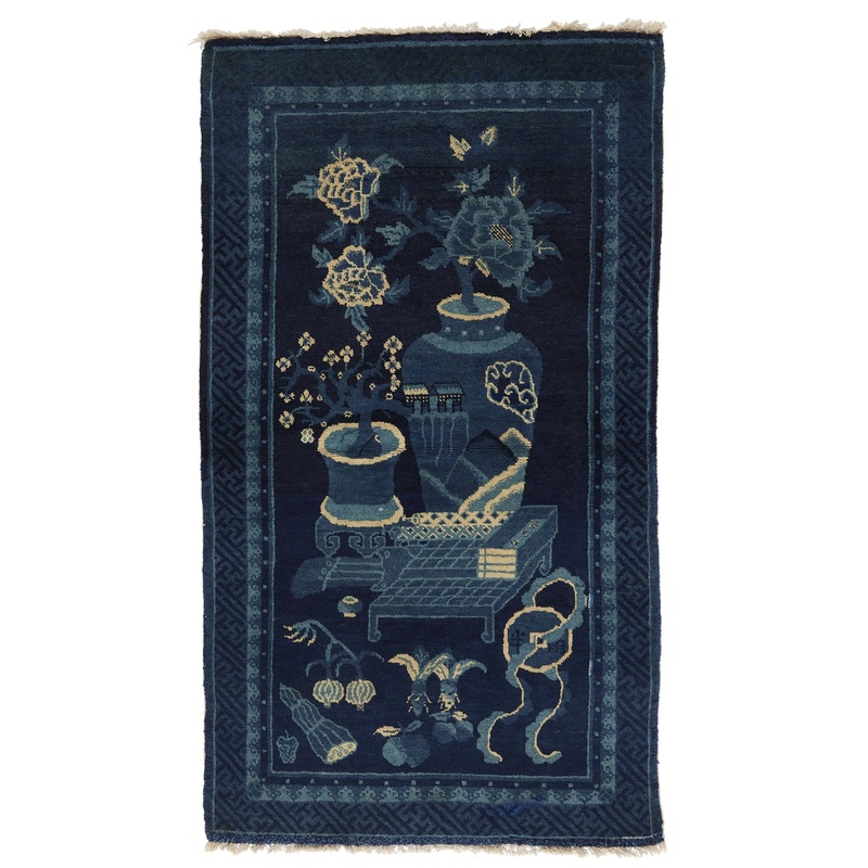 ANTIQUE CHINESE PAO TAO DO, BLUE/BEIGE – IMAGE 2’7” x 4’4”