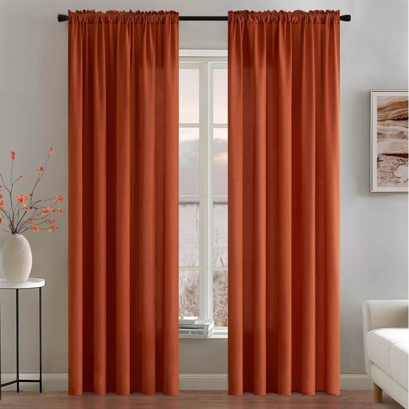 MIULEE Burnt Orange Privacy Sheer Curtains That Let Light in 84 Inches Long Non-See-Through Semi Sheer Curtains Light Filtering Window Curtains Drapes for Living Room Bedroom 2 Panels Set Terracotta