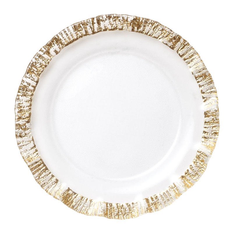 VIETRI: Rufolo Glass Charger Clear Glass with Gold Rim