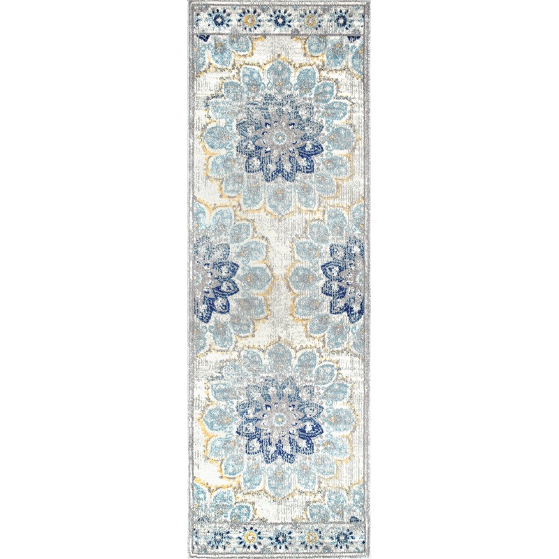 Withered Bloom In Bouquet Rug | Blue