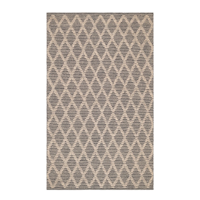 Textured Diamond Handwoven Cotton Rug | Black/Ivory