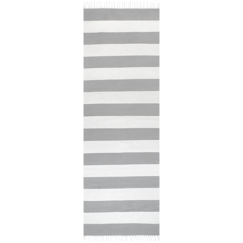 Awning Striped Flatweave Tassel Rug | Grey