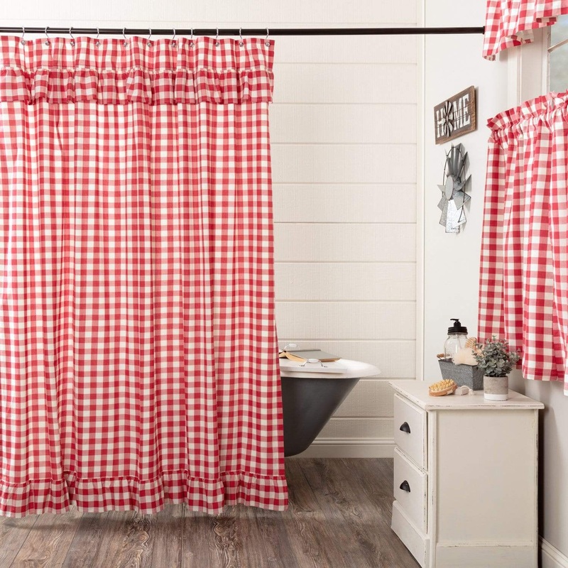 Annie Buffalo Red Check Ruffled Shower Curtain 72×72