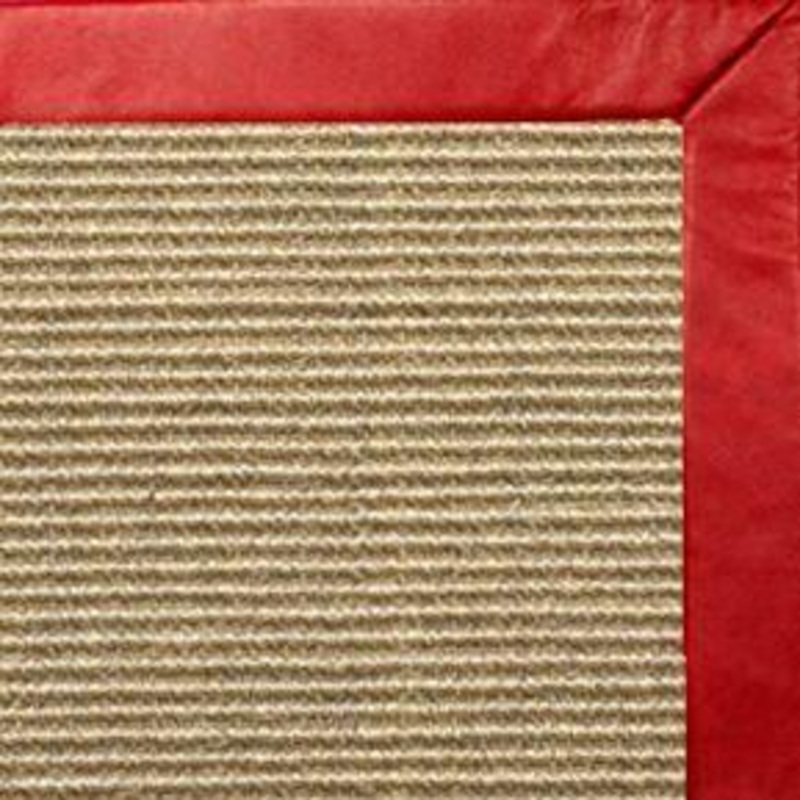 Bone Sisal Rug with Red Leather Border