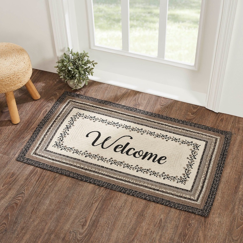 Floral Vine Jute Rug Rect Welcome w/ Pad 27×48